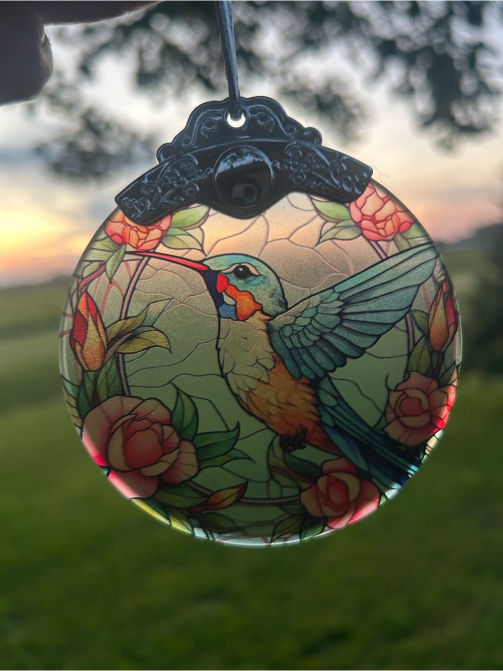 Hummingbird Stained-Glass Style Suncatcher, ornament. 3 inch double sided NIB